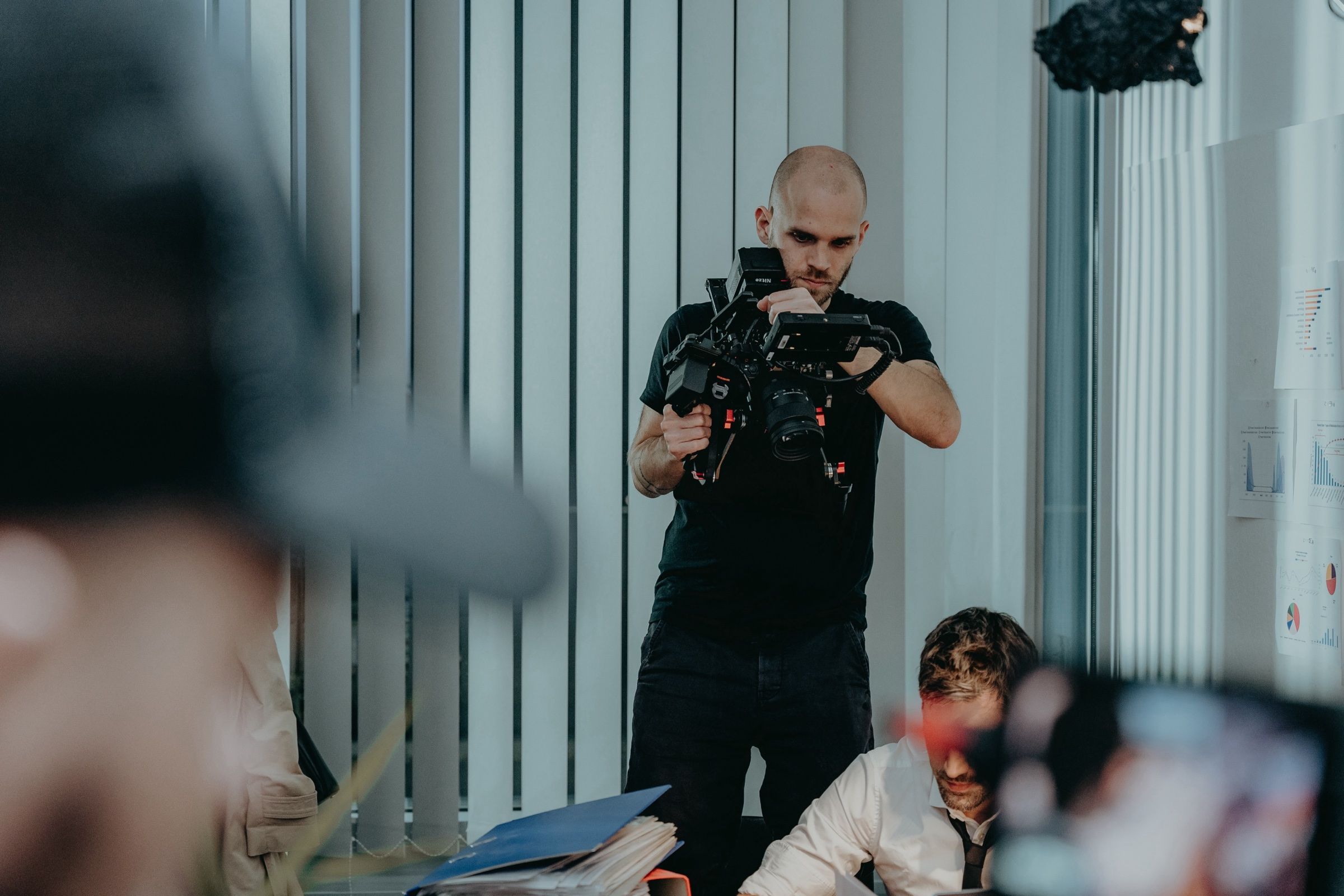Filming an interview in an office