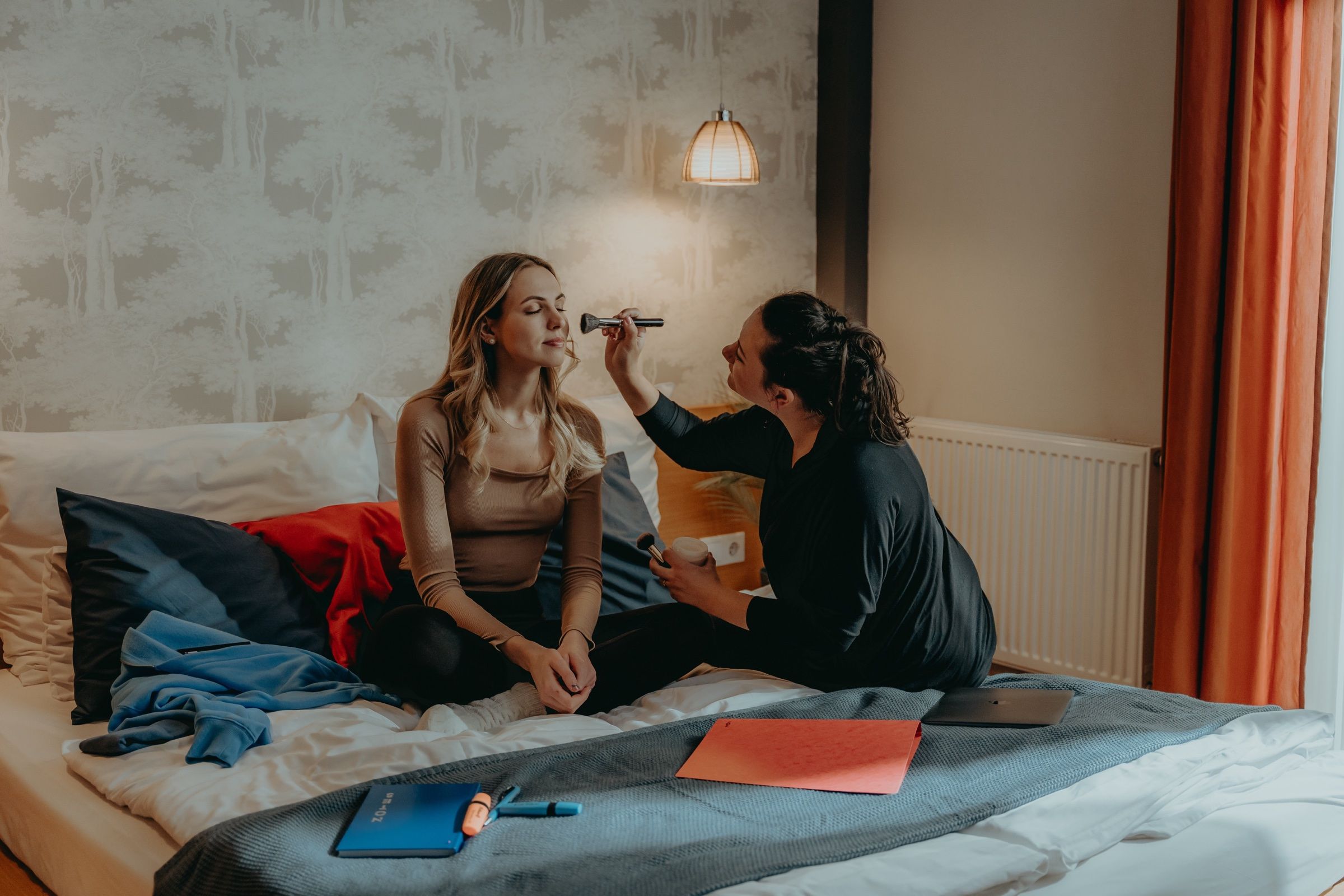 Make-up touch-up on the bedroom set