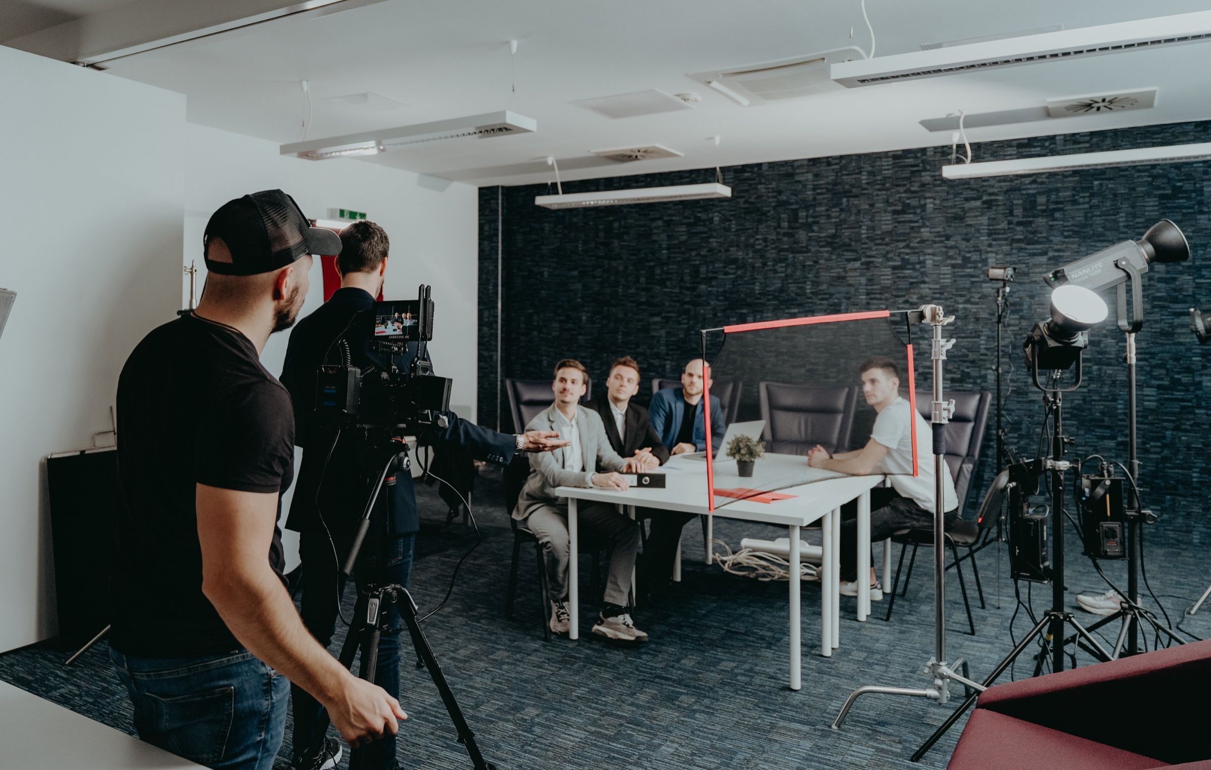 Interview set-up with lights and two cameras