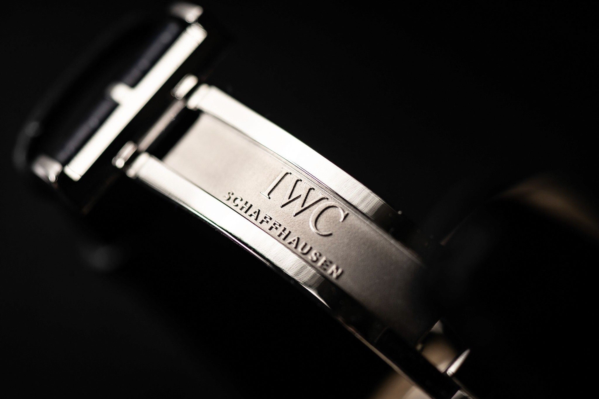 Engraved IWC Schaffhausen clasp in low light