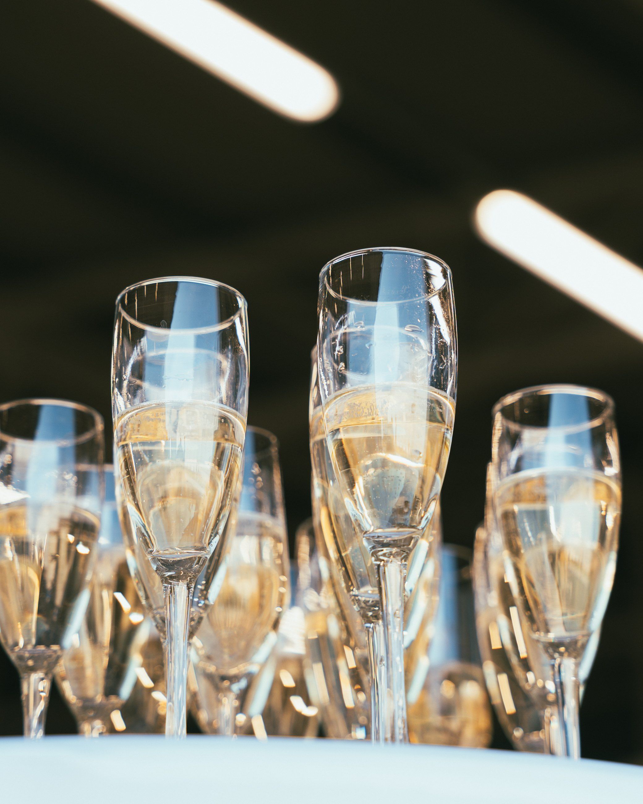 Glasses of sparkling wine on a tray
